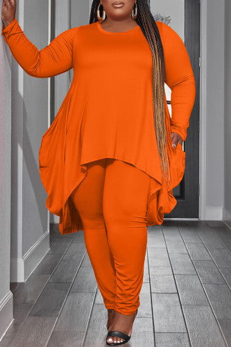 Orange Two Piece Asymmetrical Set