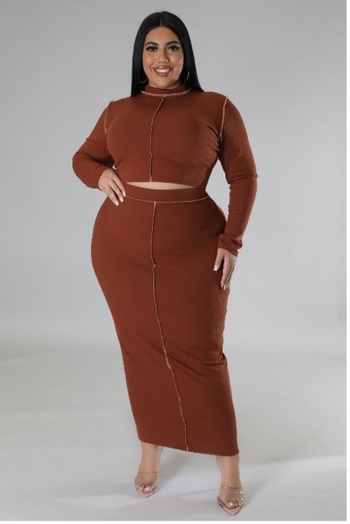“Baddie” Brown Skirt Set