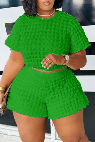 Green Two Piece Bubble Short Set